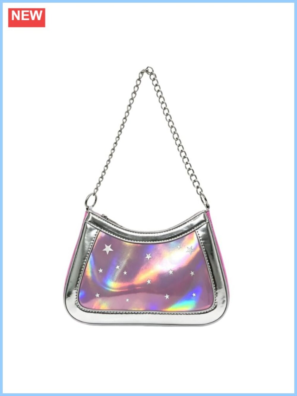 Holographic Star Cutout Mini Hobo Shoulder Bag with Chain Strap